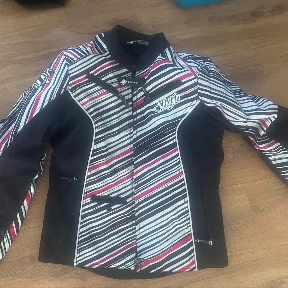 Women's Armoured Motorcycle Jacket - Black, White, Pink- medium